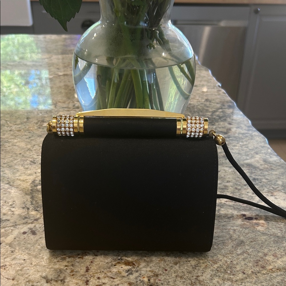 Rodo Black and Gold Clutch with Crystal Accents